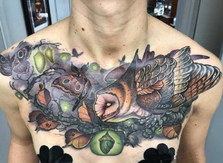 男士花胸纹身 28款男性胸前霸气的大花胸纹身团作品