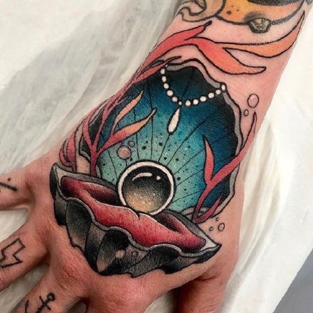 珍珠纹身 9款贝壳里的漂亮珍珠纹身作品图案