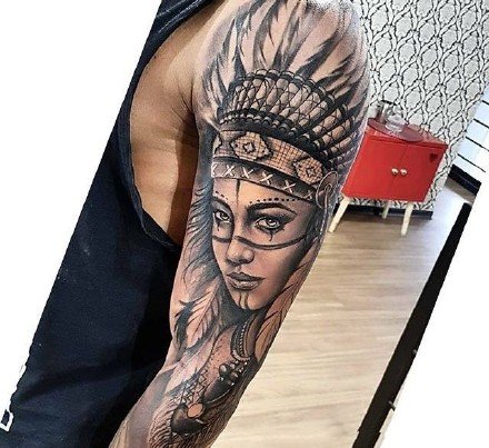 印第安人元素的9款花臂纹身作品图案