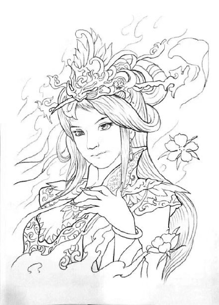 艺伎等古代女子的纹身线稿手稿图片赏析(7/10)