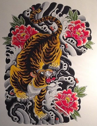 老传统的9款满背老虎纹身手稿图片赏析(4/9)