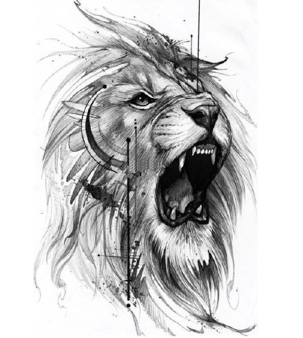 狮子手稿 30款狮子座狮头主题的纹身手稿图片(29/30)