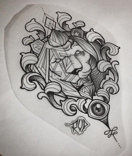 狮子手稿 30款狮子座狮头主题的纹身手稿图片(20/30)