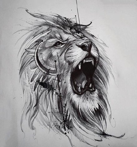 狮子手稿 30款狮子座狮头主题的纹身手稿图片(18/30)