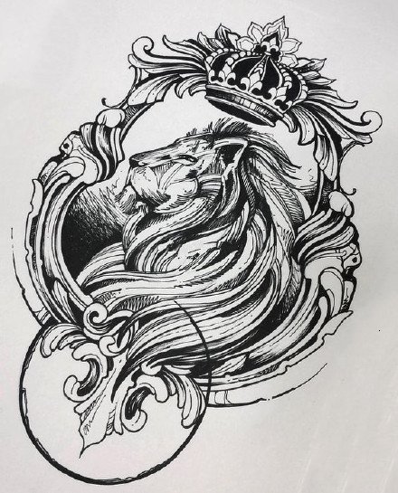 狮子手稿 30款狮子座狮头主题的纹身手稿图片(19/30)