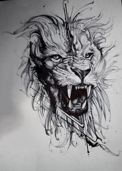狮子手稿 30款狮子座狮头主题的纹身手稿图片(17/30)