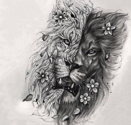 狮子手稿 30款狮子座狮头主题的纹身手稿图片(10/30)