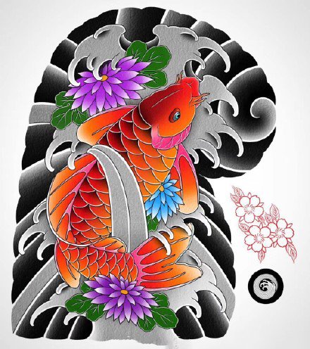 鲤鱼主题的10款半甲纹身手稿图片(8/10)