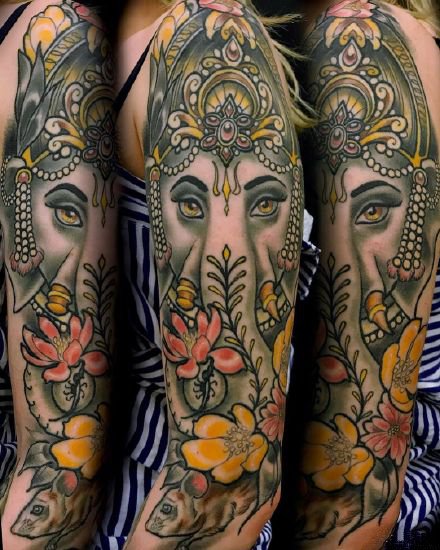 9款好看的象神纹身作品图案