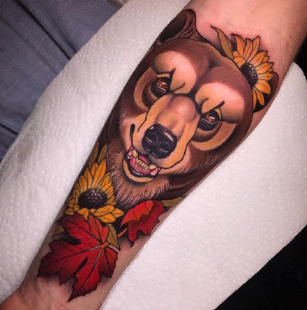 彩色newschool的一组漂亮包臂动物纹身图案