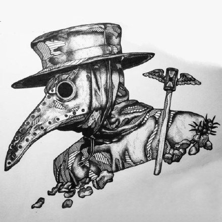 鸟嘴医生主题的几款纹身作品和手稿图片