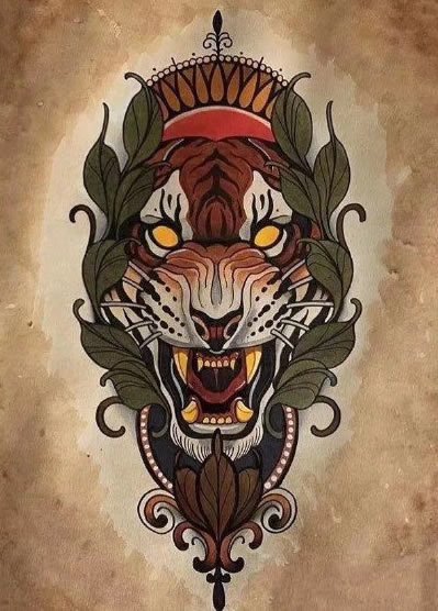 34款各风格的老虎虎头纹身手稿素材图片(24/34)