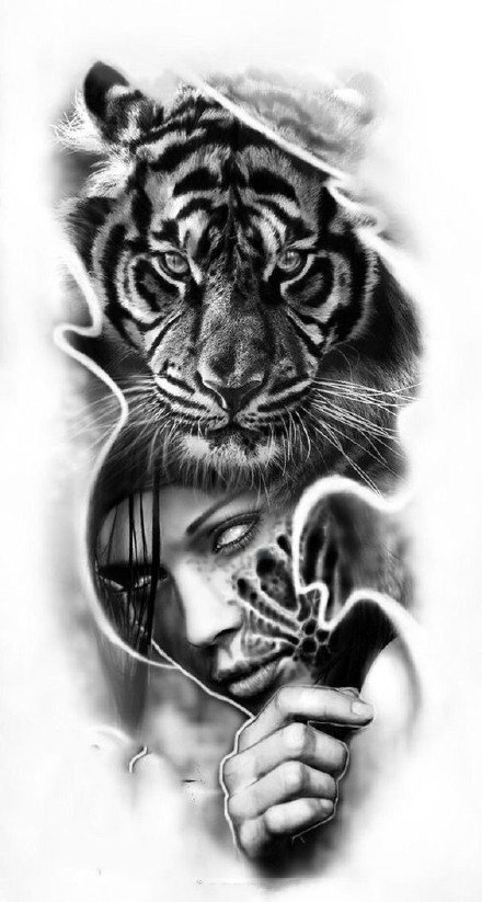 34款各风格的老虎虎头纹身手稿素材图片(20/34)
