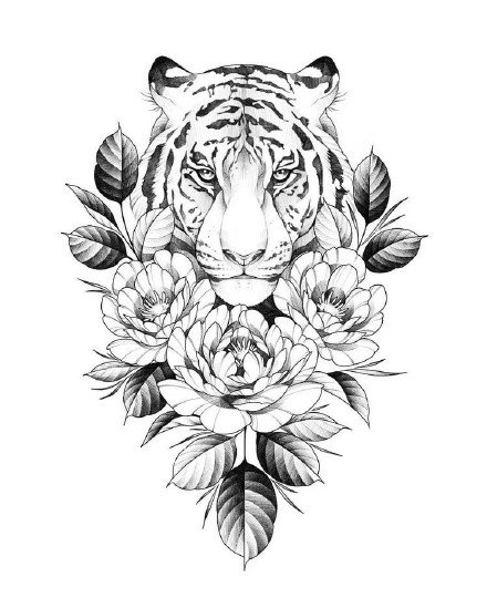 34款各风格的老虎虎头纹身手稿素材图片(16/34)