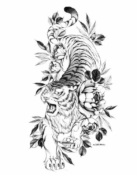 34款各风格的老虎虎头纹身手稿素材图片(15/34)