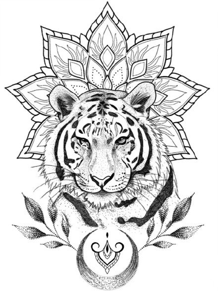 34款各风格的老虎虎头纹身手稿素材图片(14/34)