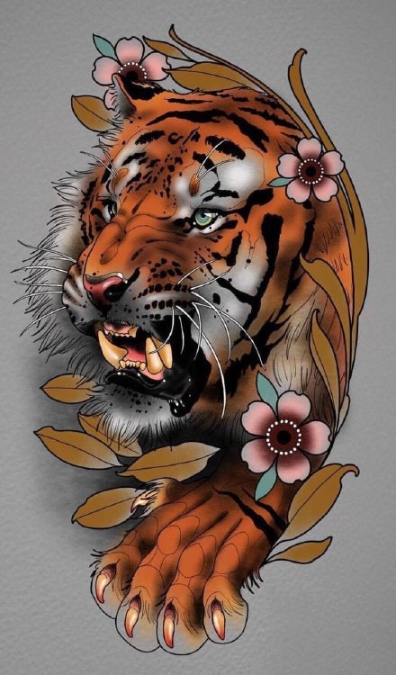 34款各风格的老虎虎头纹身手稿素材图片(12/34)