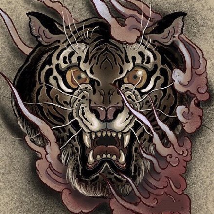 34款各风格的老虎虎头纹身手稿素材图片(13/34)