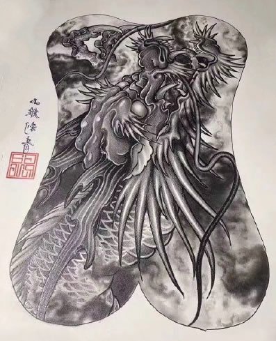 传统的9款满背纹身手稿图片作品(4/9)