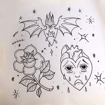 36组school的黑灰纹身手稿线图参考(32/36)