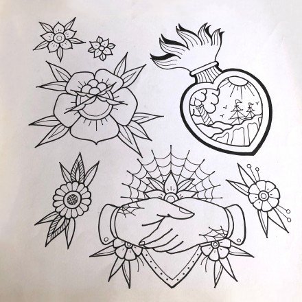 36组school的黑灰纹身手稿线图参考(30/36)