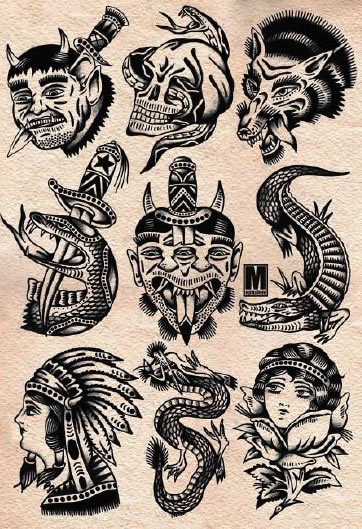 36组school的黑灰纹身手稿线图参考(14/36)