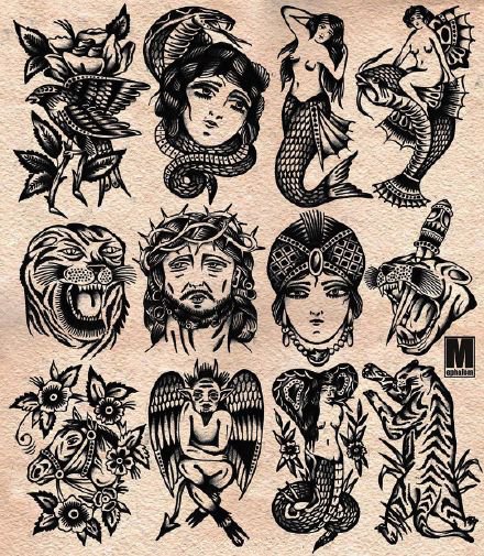 36组school的黑灰纹身手稿线图参考(13/36)