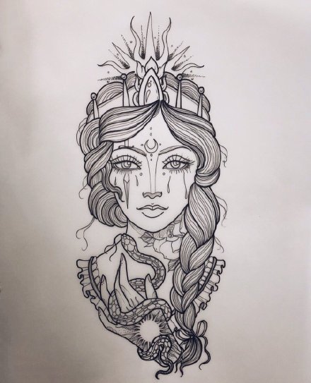 33款女郎主题的纹身线稿手稿图片(33/33)