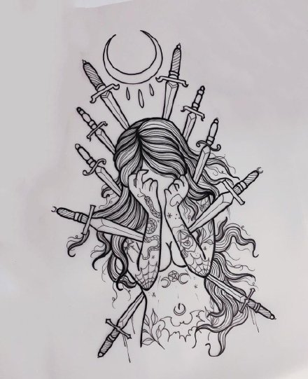 33款女郎主题的纹身线稿手稿图片(31/33)