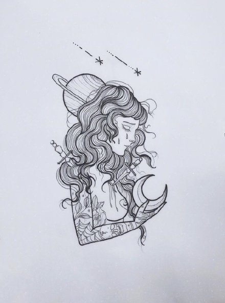33款女郎主题的纹身线稿手稿图片(27/33)