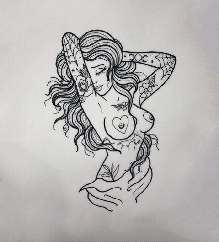 33款女郎主题的纹身线稿手稿图片(26/33)