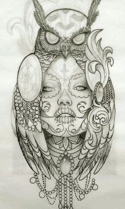 33款女郎主题的纹身线稿手稿图片(22/33)