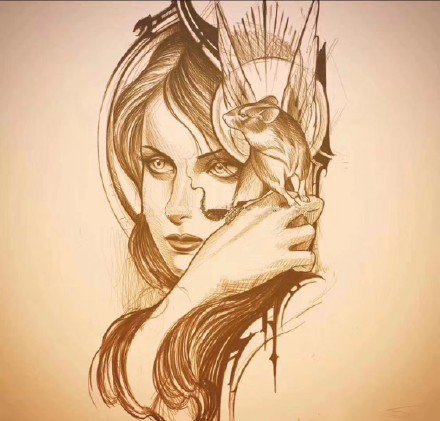 33款女郎主题的纹身线稿手稿图片(7/33)