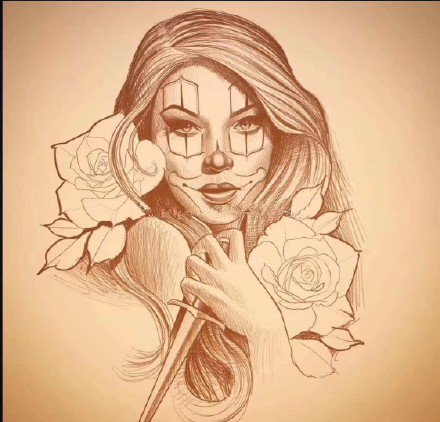 33款女郎主题的纹身线稿手稿图片(4/33)