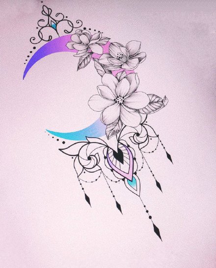 一组适合女生的小清新几何繁花等纹身素材图片(9/9)