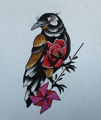 18款彩色的school乌鸦主题纹身手稿图片(18/18)