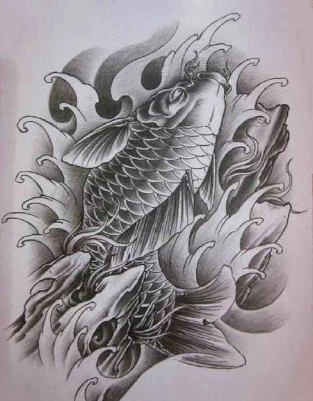35款鲤鱼主题的纹身手稿图片素材赏析(35/35)