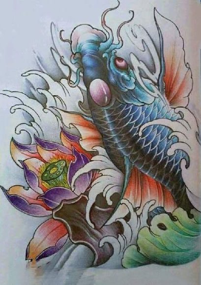 35款鲤鱼主题的纹身手稿图片素材赏析(33/35)