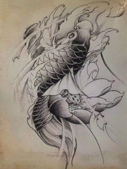 35款鲤鱼主题的纹身手稿图片素材赏析(28/35)