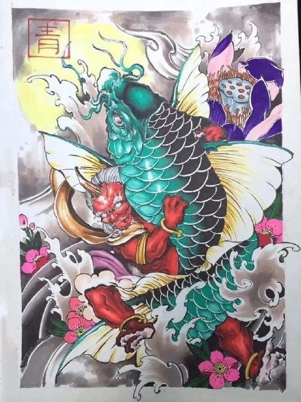 35款鲤鱼主题的纹身手稿图片素材赏析(29/35)