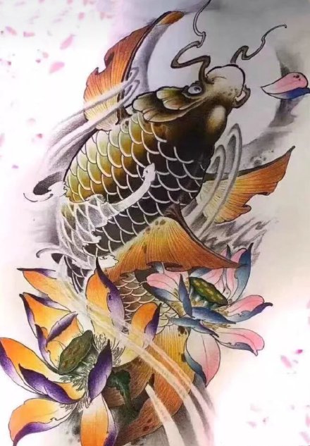 35款鲤鱼主题的纹身手稿图片素材赏析(16/35)