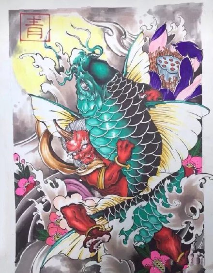 35款鲤鱼主题的纹身手稿图片素材赏析(14/35)