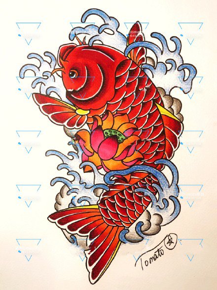 35款鲤鱼主题的纹身手稿图片素材赏析(8/35)
