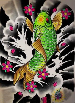 35款鲤鱼主题的纹身手稿图片素材赏析(5/35)