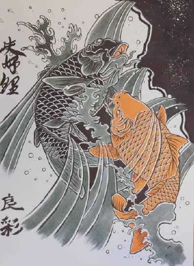 35款鲤鱼主题的纹身手稿图片素材赏析(3/35)