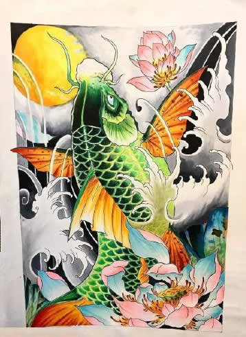 35款鲤鱼主题的纹身手稿图片素材赏析(2/35)