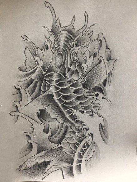 35款鲤鱼主题的纹身手稿图片素材赏析(1/35)