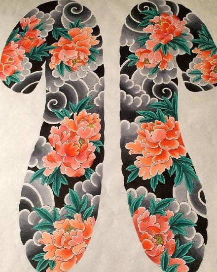 花开富贵的9款传统牡丹花主题纹身手稿图片(6/9)