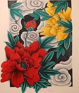 花开富贵的9款传统牡丹花主题纹身手稿图片(5/9)