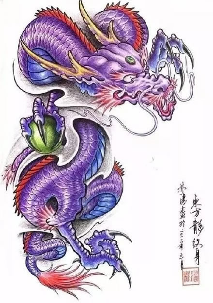 老传统龙主题的9款半甲纹身手稿图片(8/9)